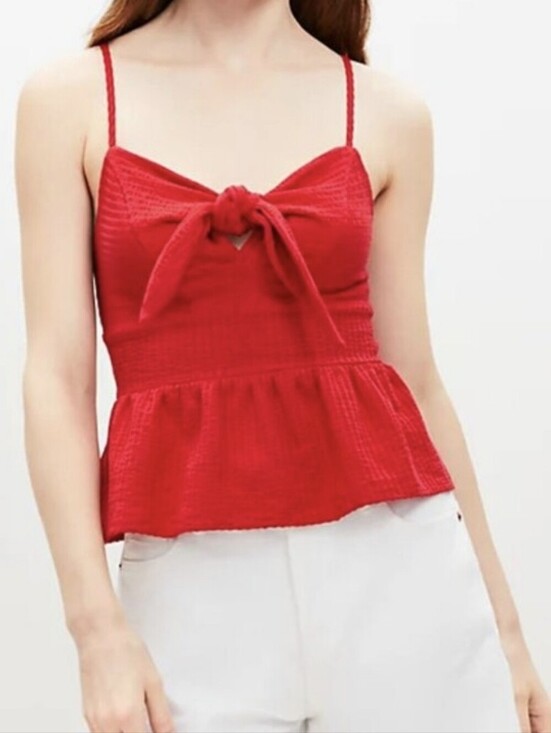 LOFT Tops - *NWT* LOFT 100% Cotton Textured Tie Front Cropped Cami, Red, Sz L